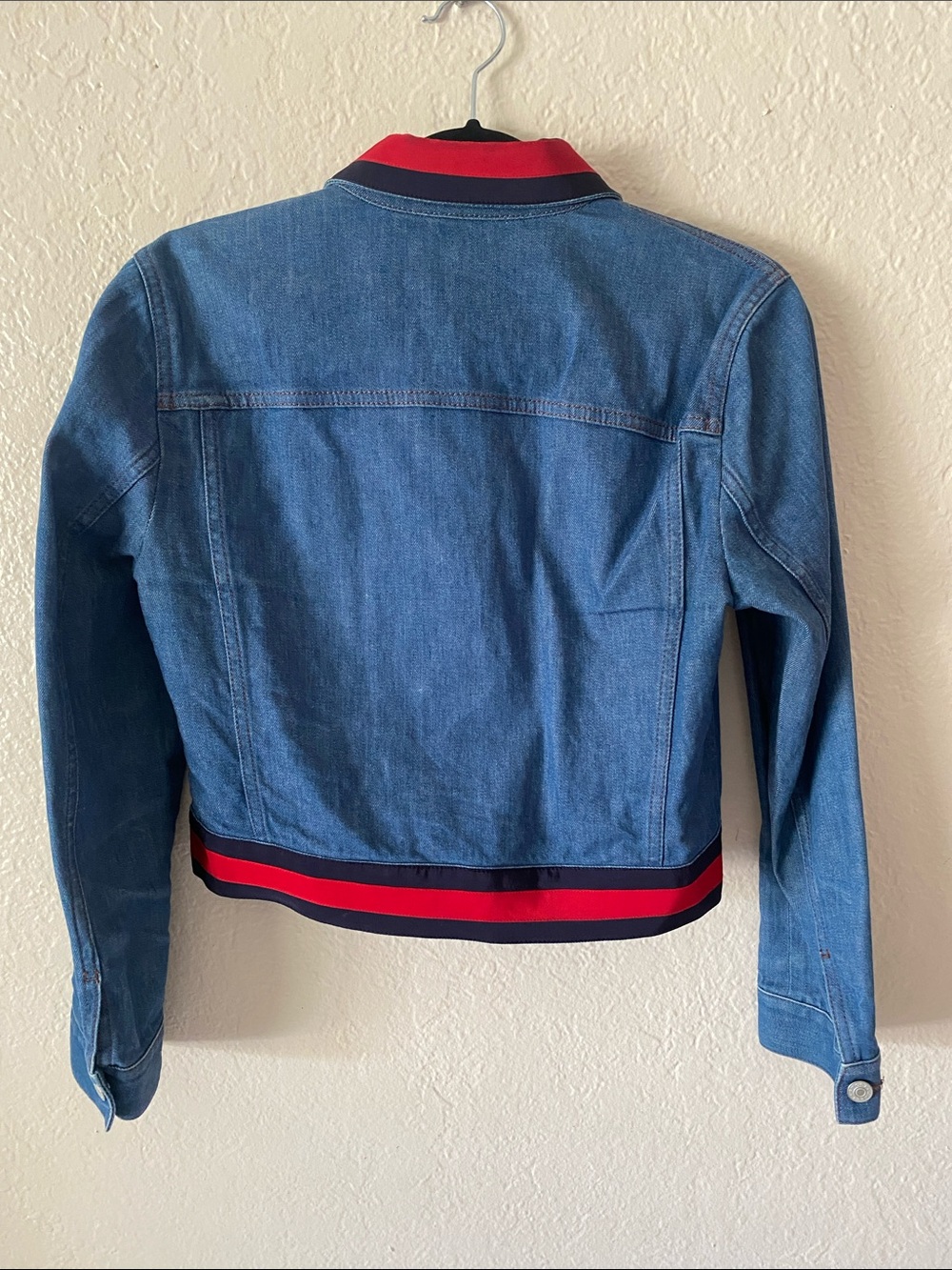 Gucci Web Trim Cropped Denim Jacket Size IT 44 Alessandro Michele Era - Picture 4 of 11